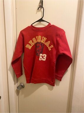 C) Hanes Kids Red 'Regional 63' Graphic Crewneck Sweatshirt. Medium